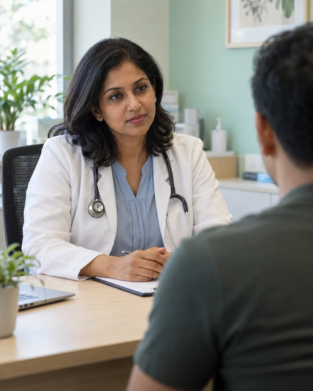 Illustrative doctor and patient consultation